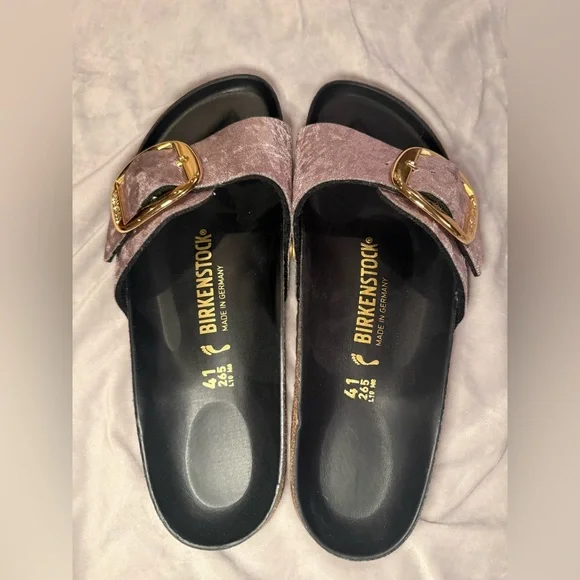 Birkenstock New w/o Box Madrid Big Buckle Rivet Logo Taupe Grey Velvet Exquisite - Picture 5 of 10